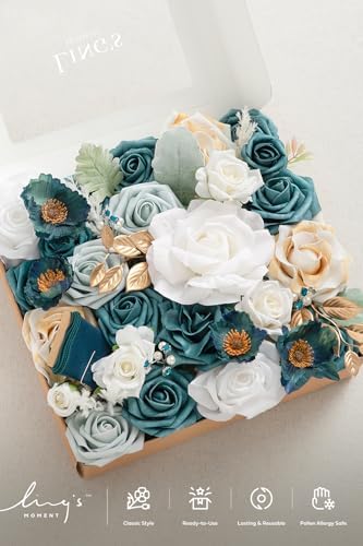 Artificial Wedding Flowers Combo, White & Teal, Grand in Grn-white & Teal, alternate view 4