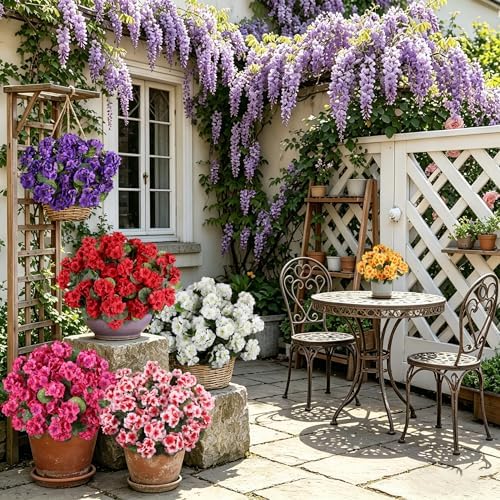 Artificial White Geraniums UV Resistan for Outdoors Fall Decor 6 Bundles in White, alternate view 2
