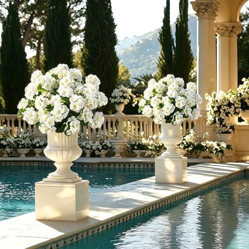 Artificial White Geraniums UV Resistan for Outdoors Fall Decor 6 Bundles in White, alternate view 4