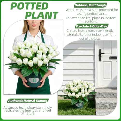 Artificial White Tulips in Pot, 18" UV Resistant Faux Tulip Flowers for Outdoor Porch Patio Decor, Artificial, alternate view