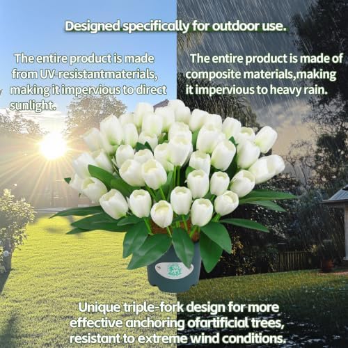 Artificial White Tulips in Pot, 18" UV Resistant Faux Tulip Flowers for Outdoor Porch Patio Decor, Artificial, alternate view
