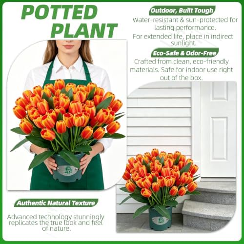 Artificial White Tulips in Pot, 18" UV Resistant Faux Tulip Flowers for Outdoor Porch Patio Decor, Artificial, alternate view