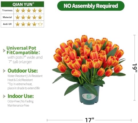 Artificial White Tulips in Pot, 18" UV Resistant Faux Tulip Flowers for Outdoor Porch Patio Decor, Artificial, alternate view