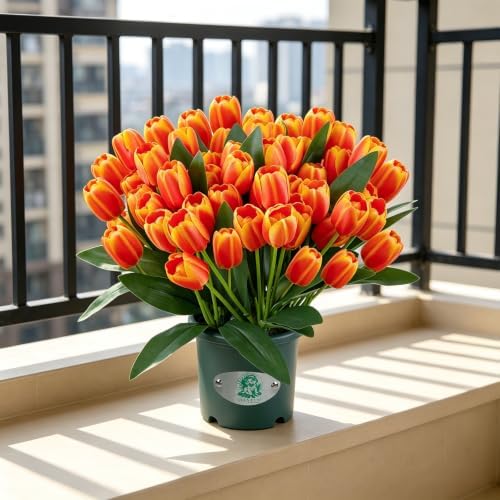 Artificial White Tulips in Pot, 18" UV Resistant Faux Tulip Flowers for Outdoor Porch Patio Decor, Artificial, alternate view