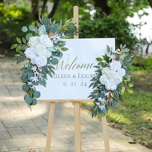 Artificial White Wedding Arch Flower Floral Swags Set of 2, alternate view 2
