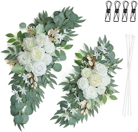 Artificial White Wedding Arch Flower Floral Swags Set of 2, alternate view 5