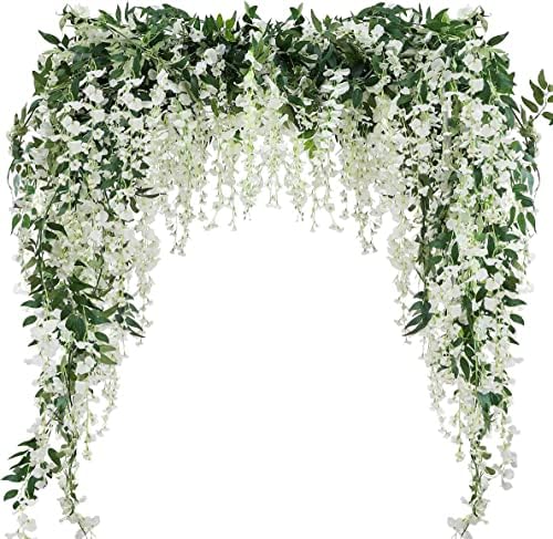 Artificial Wisteria Garland 3Pcs 7.2Ft/Piece White Wisteria Hanging Flowers