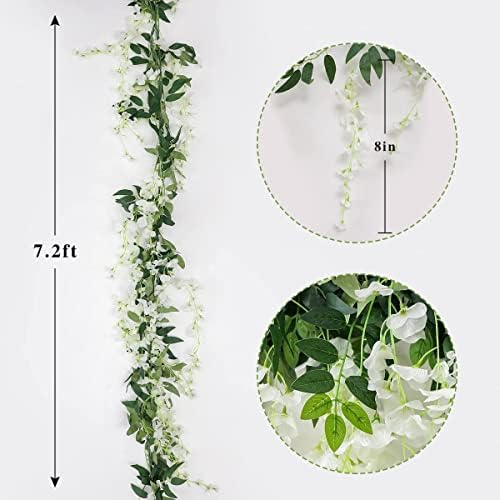 Artificial Wisteria Garland 3Pcs 7.2Ft/Piece White Wisteria Hanging Flowers, alternate view 3