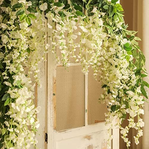 Artificial Wisteria Garland 3Pcs 7.2Ft/Piece White Wisteria Hanging Flowers, alternate view 5