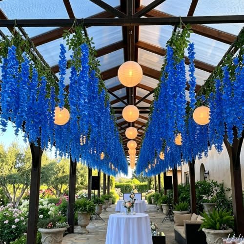 Artificial Wisteria Hanging Flowers, 12, Royal Blue in Royal Blue, alternate view 4