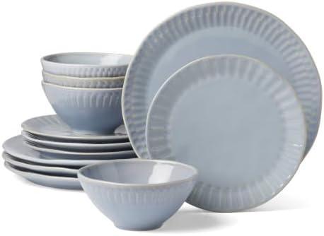 Artisanal Stripe Blue 12 Piece Dinnerware Set, Service For 4 in Blue