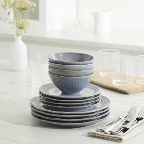 Artisanal Stripe Blue 12 Piece Dinnerware Set, Service For 4 in Blue, alternate view 2