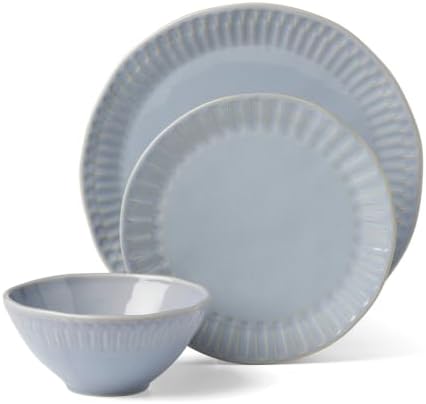 Artisanal Stripe Blue 12 Piece Dinnerware Set, Service For 4 in Blue, alternate view 3
