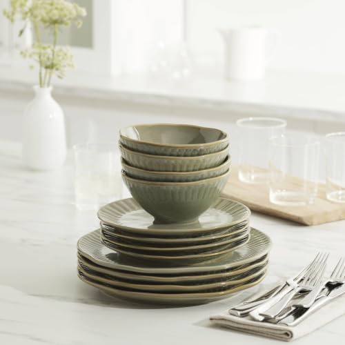 Artisanal Stripe Green 12 Piece Dinnerware Set, Service For 4 in Green, alternate view 2