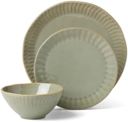 Artisanal Stripe Green 12 Piece Dinnerware Set, Service For 4 in Green, alternate view 3