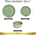 Asher 12-Piece Stoneware Dinnerware Set for 4, Green Ceramic Plates and Bowls Sets, Modern Dish Set with, alternate view 3