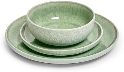 Asher 12-Piece Stoneware Dinnerware Set for 4, Green Ceramic Plates and Bowls Sets, Modern Dish Set with, alternate view 5