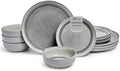 Asher 12-Piece Stoneware Dinnerware Set for 4, Grey Ceramic Plates and Bowls Sets, Modern Dish Set with Reactive