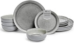 Asher 12-Piece Stoneware Dinnerware Set for 4, Grey Ceramic Plates and Bowls Sets, Modern Dish Set with Reactive