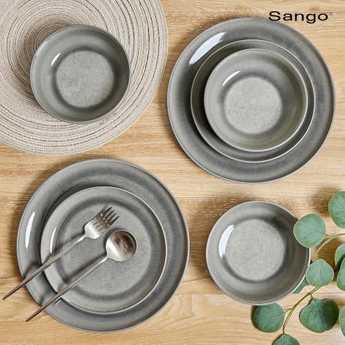 Asher 12-Piece Stoneware Dinnerware Set for 4, Grey Ceramic Plates and Bowls Sets, Modern Dish Set with Reactive, alternate