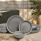 Asher 12-Piece Stoneware Dinnerware Set for 4, Grey Ceramic Plates and Bowls Sets, Modern Dish Set with Reactive, alternate