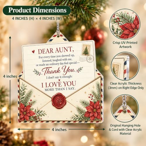 Aunt Christmas Ornament - Dear Aunt Thank You Keepsake - Sentimental Auntie Gift - Great Auntie Present - Xmas, alternate