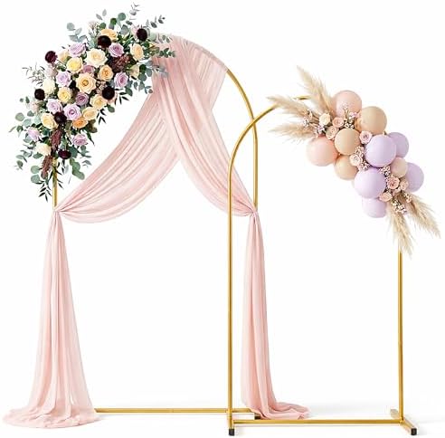 AURALIS Metal Arch Backdrop Stand Set of 2 (7.2FT+6FT), Gold Wedding Arch Frame for Indoor & Outdoor Use