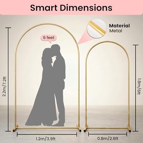 AURALIS Metal Arch Backdrop Stand Set of 2 (7.2FT+6FT), Gold Wedding Arch Frame for Indoor & Outdoor Use, alternate view 3