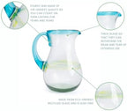 Authentic Hand Blown Glass Margarita Pitcher, Aqua-rimmed Mexican Glassware with Thick Body and Sturdy Handle, alternate view