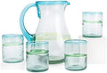 Authentic Mexican Glassware, Versatile Stemless Margarita Glasses Set of 4 with Pitcher, Hand Blown 10oz Blue
