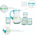 Authentic Mexican Glassware, Versatile Stemless Margarita Glasses Set of 4 with Pitcher, Hand Blown 10oz Blue, alternate view