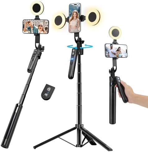 Auto Face Tracking Tripod 360 Rotation, Selfie Stick for iPhone with Light in Black-SL
