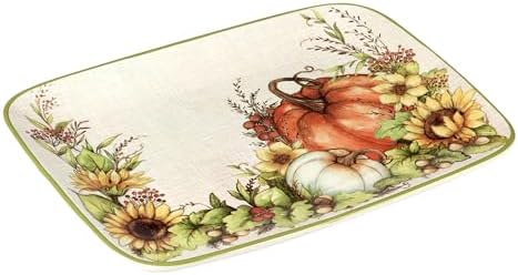 Autumn Breeze Earthenware Rectangular Platter - A stunning harvest-themed platter ideal for serving appetizers