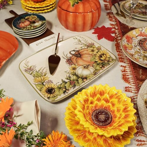 Autumn Breeze Earthenware Rectangular Platter - A stunning harvest-themed platter ideal for serving appetizers, alternate
