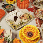 Autumn Breeze Earthenware Rectangular Platter - A stunning harvest-themed platter ideal for serving appetizers, alternate