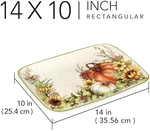 Autumn Breeze Earthenware Rectangular Platter - A stunning harvest-themed platter ideal for serving appetizers, alternate