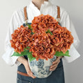 Autumn Orange Hydrangea Artificial Flowers Fall Flower,4Pcs 21" Real Touch Faux Hydrangeas with Stems Vintage