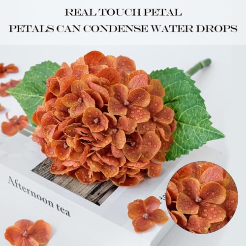 Autumn Orange Hydrangea Artificial Flowers Fall Flower,4Pcs 21" Real Touch Faux Hydrangeas with Stems Vintage, alternate view