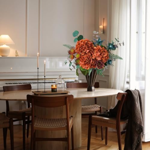 Autumn Orange Hydrangea Artificial Flowers Fall Flower,4Pcs 21" Real Touch Faux Hydrangeas with Stems Vintage, alternate view