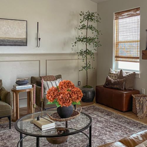 Autumn Orange Hydrangea Artificial Flowers Fall Flower,4Pcs 21" Real Touch Faux Hydrangeas with Stems Vintage, alternate view