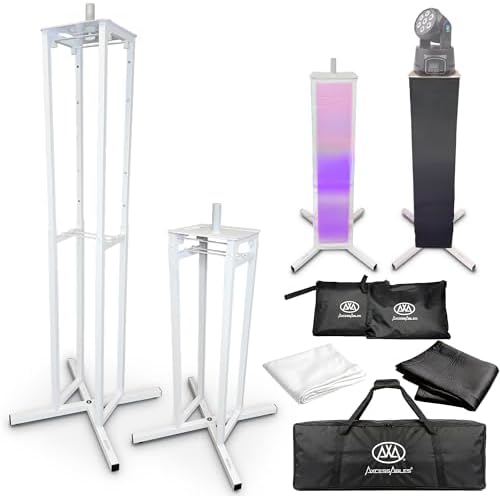 AxcessAble Two (2) Moving Head Light Totem Stands with White/Black Scrims, Portable DJ Lighting or Stands with