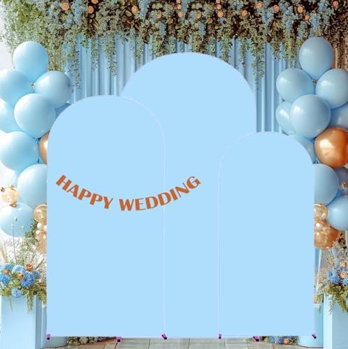 Baby Blue 4,5,6ft Set of 3 Arch Backdrop Cover (No Stand) in 4FT-5FT-6FT in Baby Blue, alternate view 2
