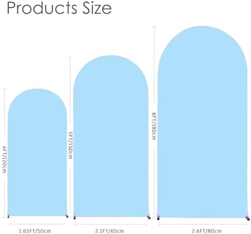 Baby Blue 4,5,6ft Set of 3 Arch Backdrop Cover (No Stand) in 4FT-5FT-6FT in Baby Blue, alternate view 3