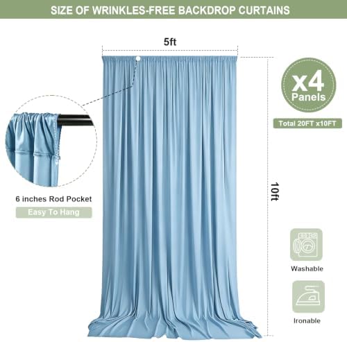Baby Blue Backdrop Curtain - 20x10FT Back Drop Curtains for Parties Wrinkle-Free Soft Polyester Photo Backdrop, alternate