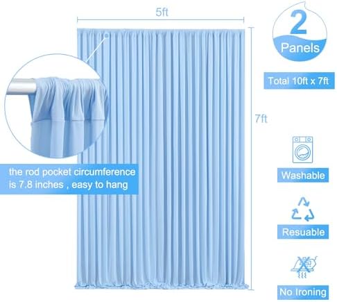 Baby Blue Backdrop Curtain for Baby Shower Parties Wrinkle Free Light Blue Curtains Backdrop Drapes Fabric, alternate view 5