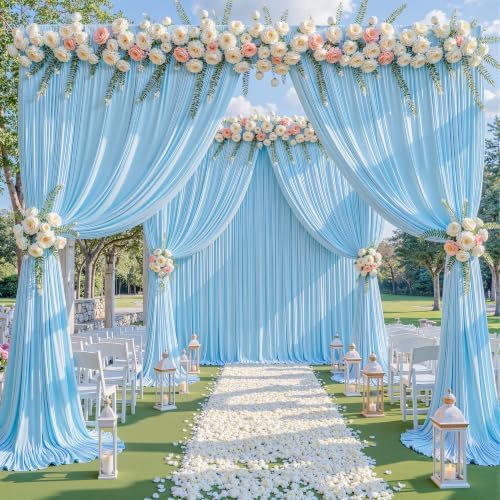 Baby Blue Backdrop Curtains 24 x 10 ft for Photo Background Wrinkle-Free in W4' x H10'(6 panels) in Baby Blue