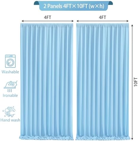 Baby Blue Backdrop Curtains 8 x 10 ft for Photo Background Wrinkle-Free in W4' x H10'(2 panels) in Baby Blue, alternate view
