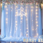 Baby Blue Backdrop Curtains with Lights String for Baby Shower Parties 2 Panels 5×10ft Sheer Tulle Backdrop, alternate view 2