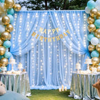 Baby Blue Backdrop Curtains with Lights String for Baby Shower Parties 2 Panels 5×10ft Sheer Tulle Backdrop, alternate view 3