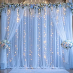 Baby Blue Backdrop Curtains with Lights String for Baby Shower Parties 2 Panels 5×10ft Sheer Tulle Backdrop, alternate view 4